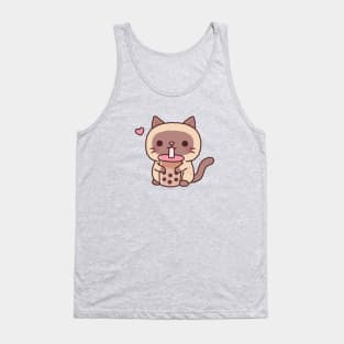 Cute Siamese Cat Loves Drinking Bubble Tea Tank Top